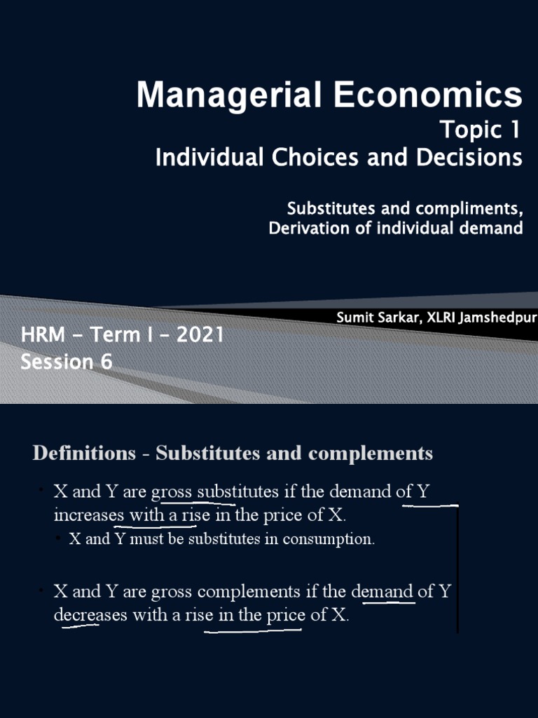 Managerial Economics: Topic 1 Individual Choices and Decisions | PDF ...