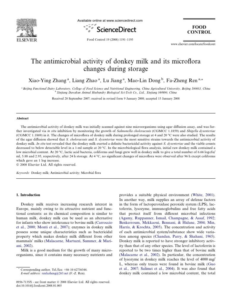 The Antimicrobial Activity of Donkey Milk and Its Microflora Changes ...