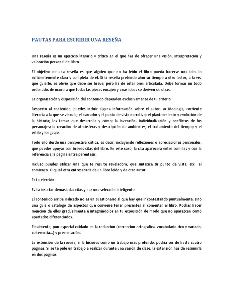 Pautas para Escribir Una Resena | PDF | Filosofía | Ficción general