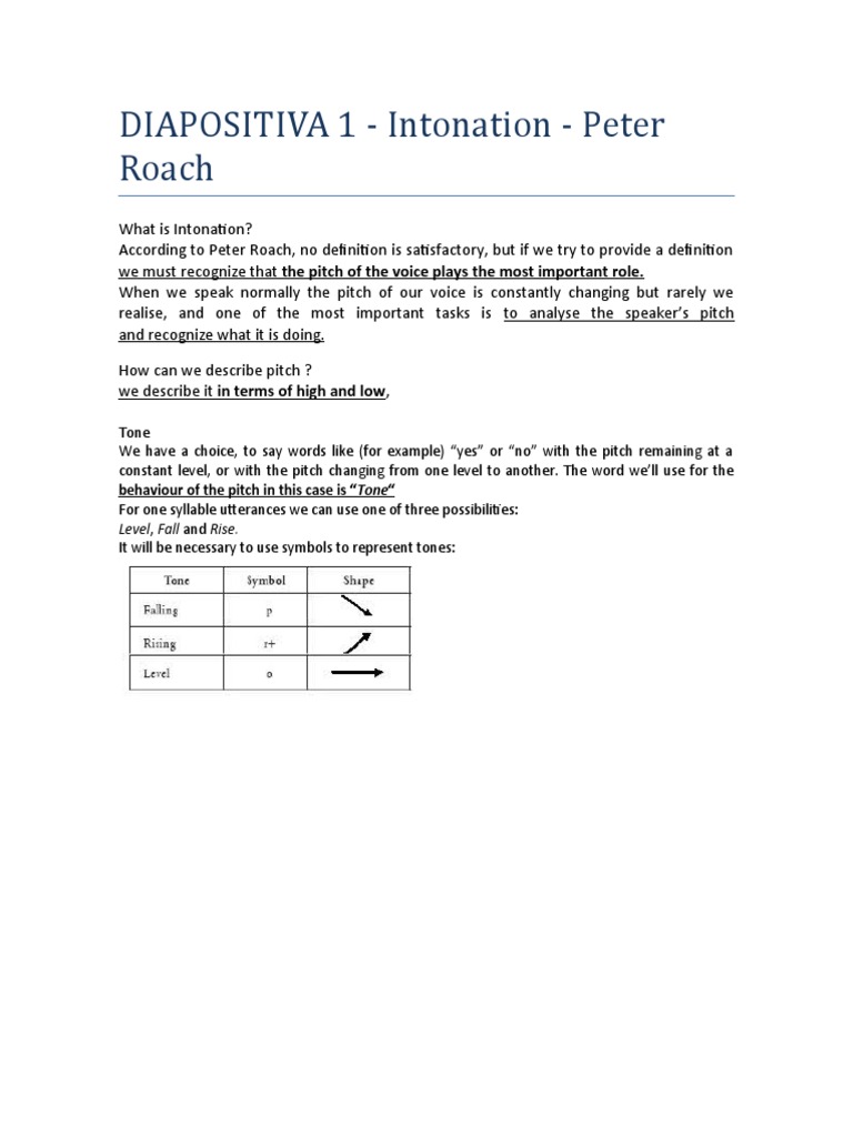 DIAPOSITIVA 1 Intonation Peter Roach The Pitch of The Voice Plays The Most Important Role
