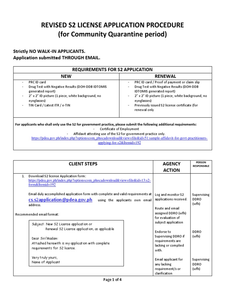 S2 License Application Guidelines | PDF