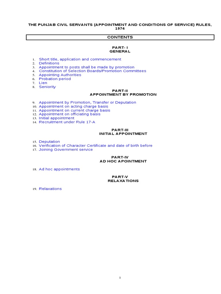 Punjab Civil Servants (Appointment and Conditions of Service) Rules, 1974 PDF Civil Service