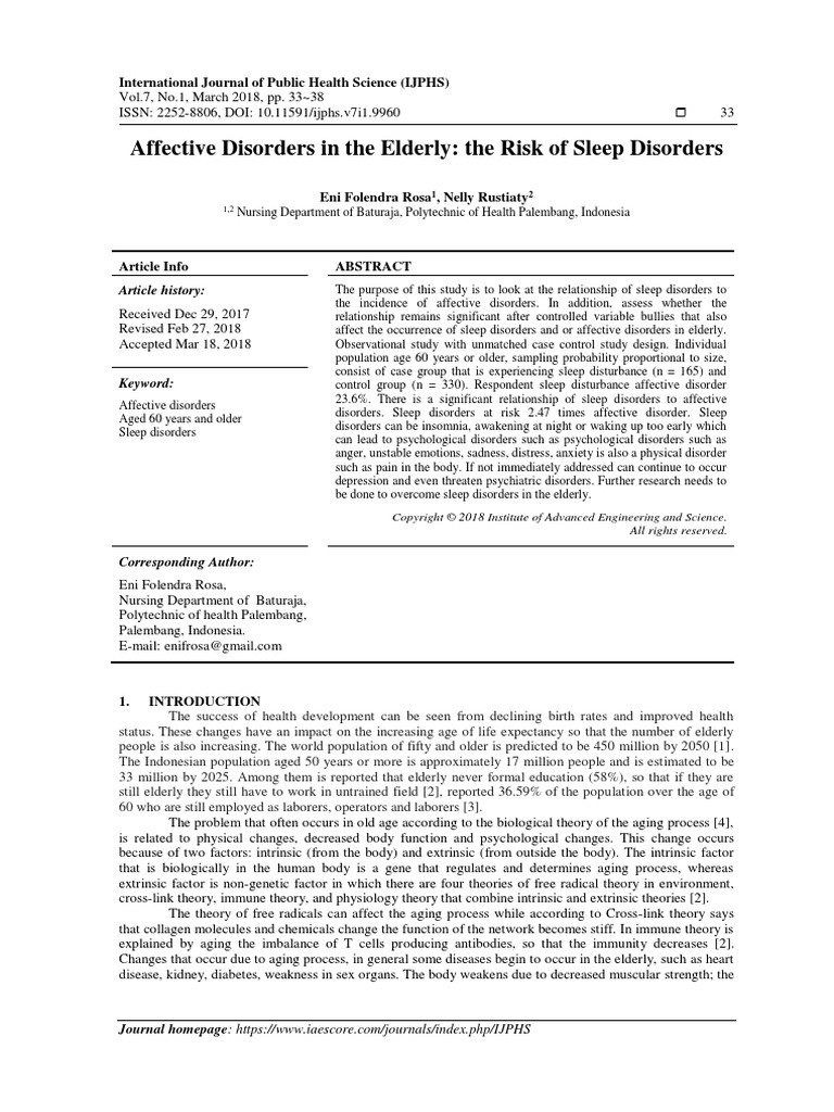 Affective Disorders in The Elderly The Risk of Sleep Disorders | PDF ...