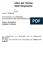 ID PDV: 172136 Fecha: 2020-10-08 Hora: 19:08:05 Documento: 3114469789 Comprobante BM: 008190804736919