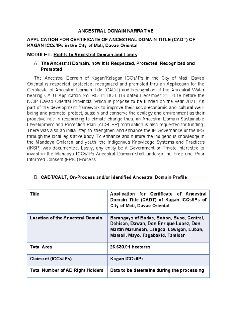 Certificate of Ancestral Domain Title Application: A Summary of the ...