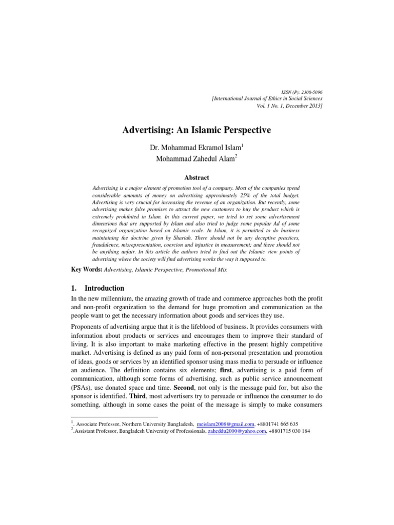 Advertising: An Islamic Perspective: Dr. Mohammad Ekramol Islam ...