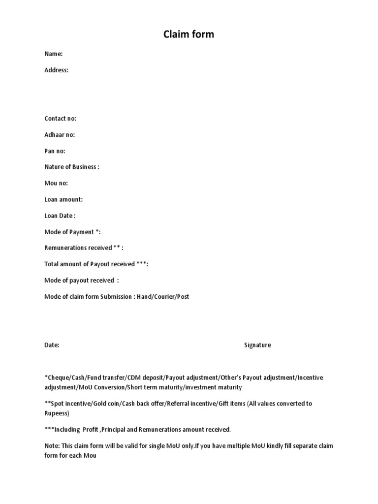 Claim Form for Financial Payouts | PDF | Finance & Money Management