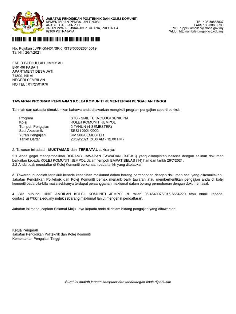 Jabatan Pendidikan Politeknik Dan Kolej Komuniti Tawaran Program Pengajian Kolej Komuniti Kementerian Pengajian Tinggi Pdf