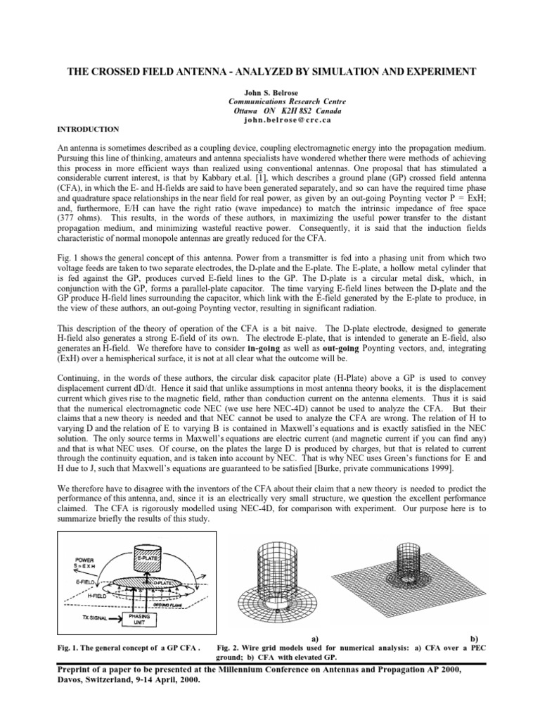The Crossed Field Antenna Analyzed by Simulation and Experiment PDF Antenna (Radio