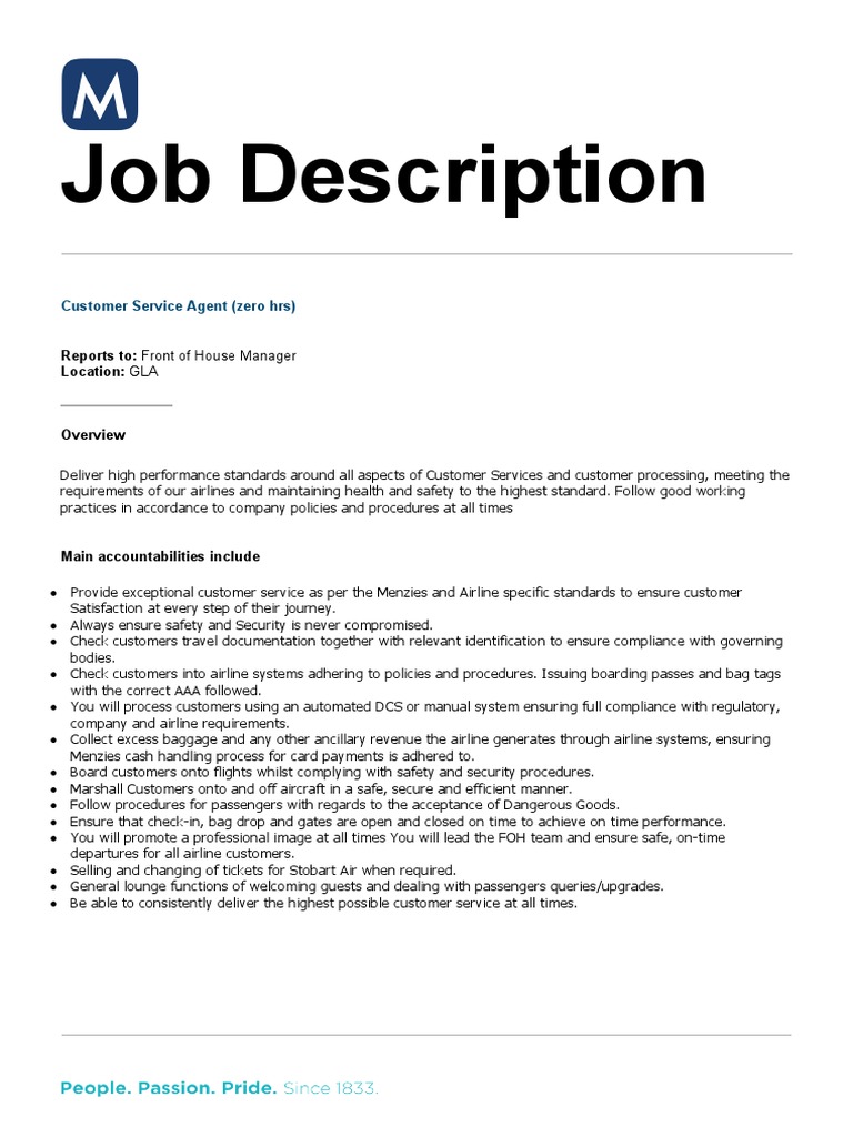 New JD Customer Service Agent GLA PDF Occupational Safety And