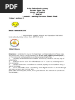 Saint Catherine Academy Suarez, Iligan City Grade - 8 English 1 Quarter Learner's Learning Resource Sheets Week 1 (Day 1 and Day 2)