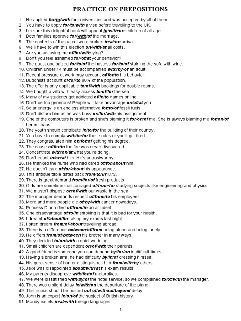 Prepositions Practice Exercises | PDF