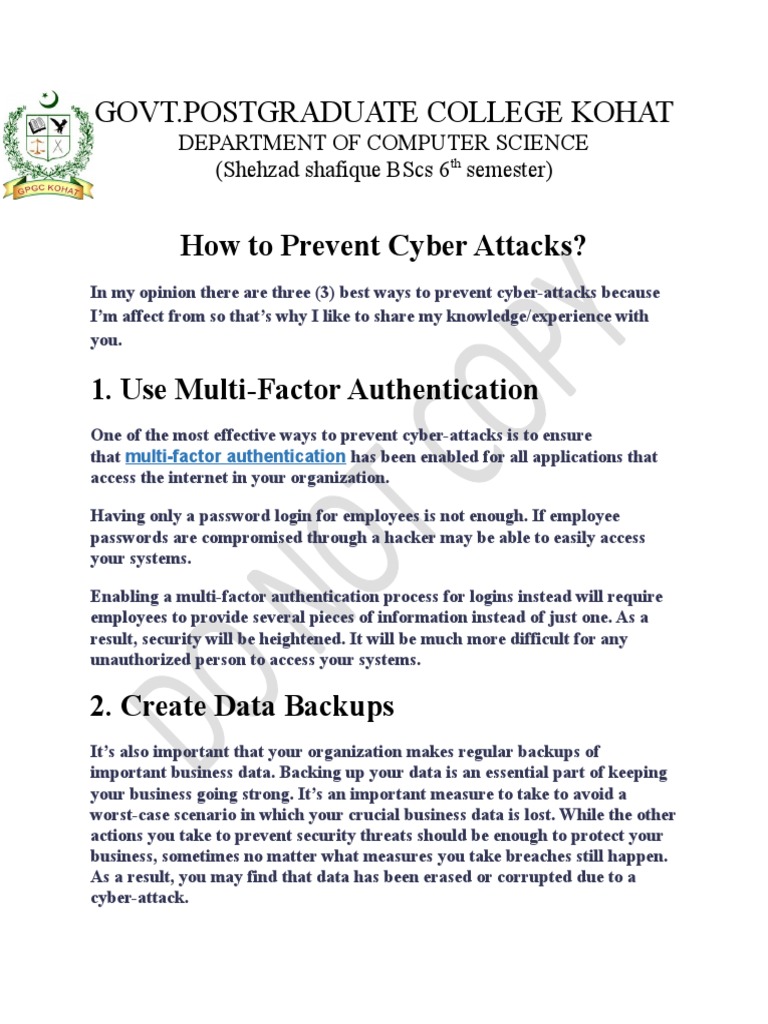 Govt Postgraduate College Kohat How To Prevent Cyber Attacks? PDF