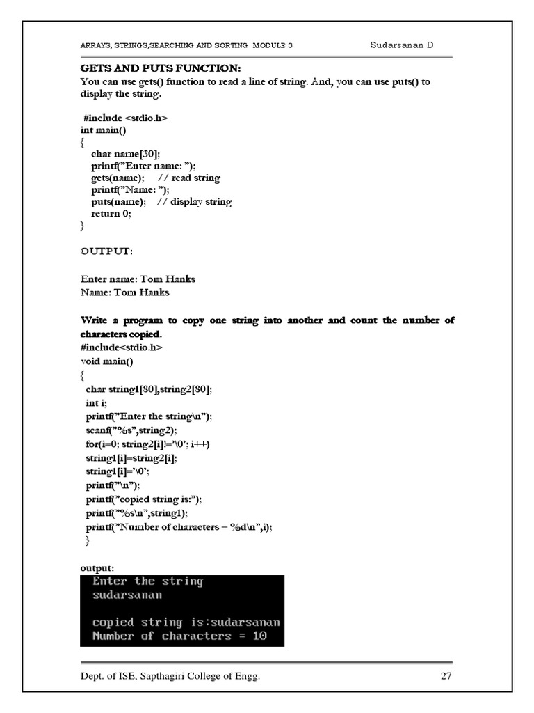 C Programming: Gets and Puts Functions | PDF