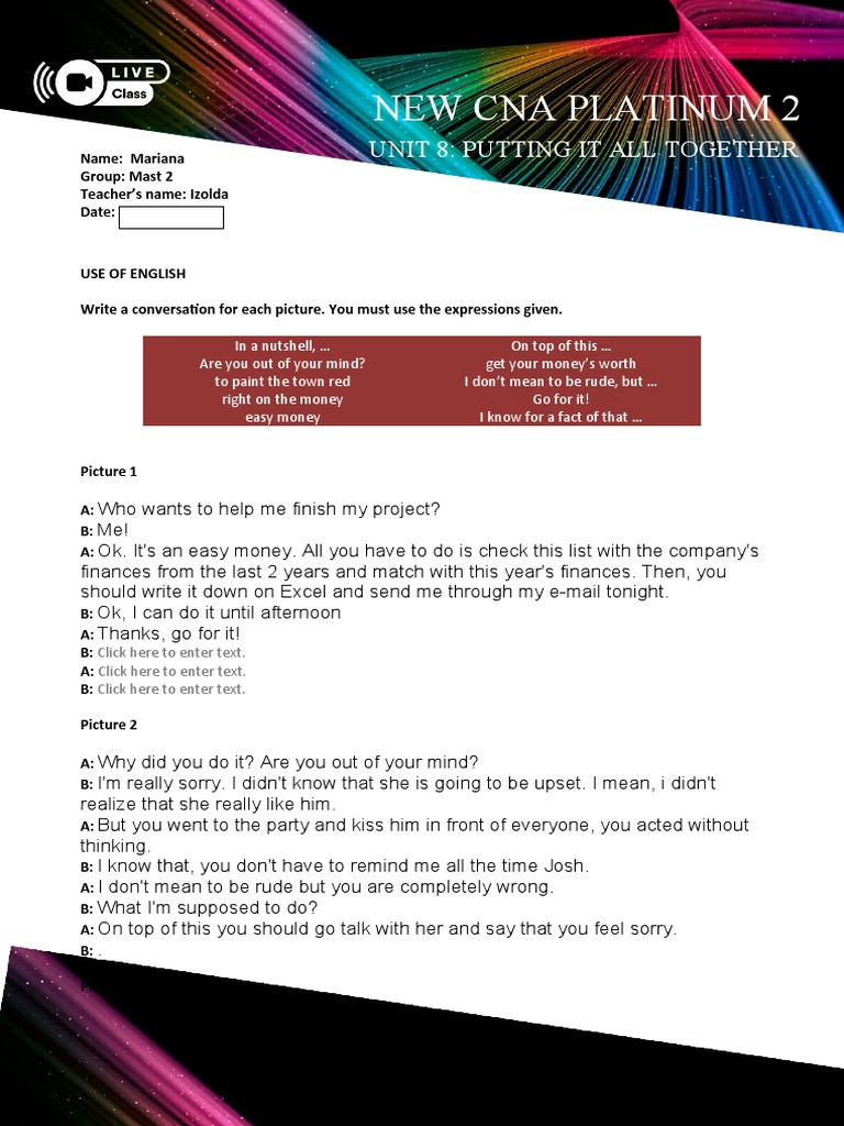 cna platinum 2 unit 8 homework