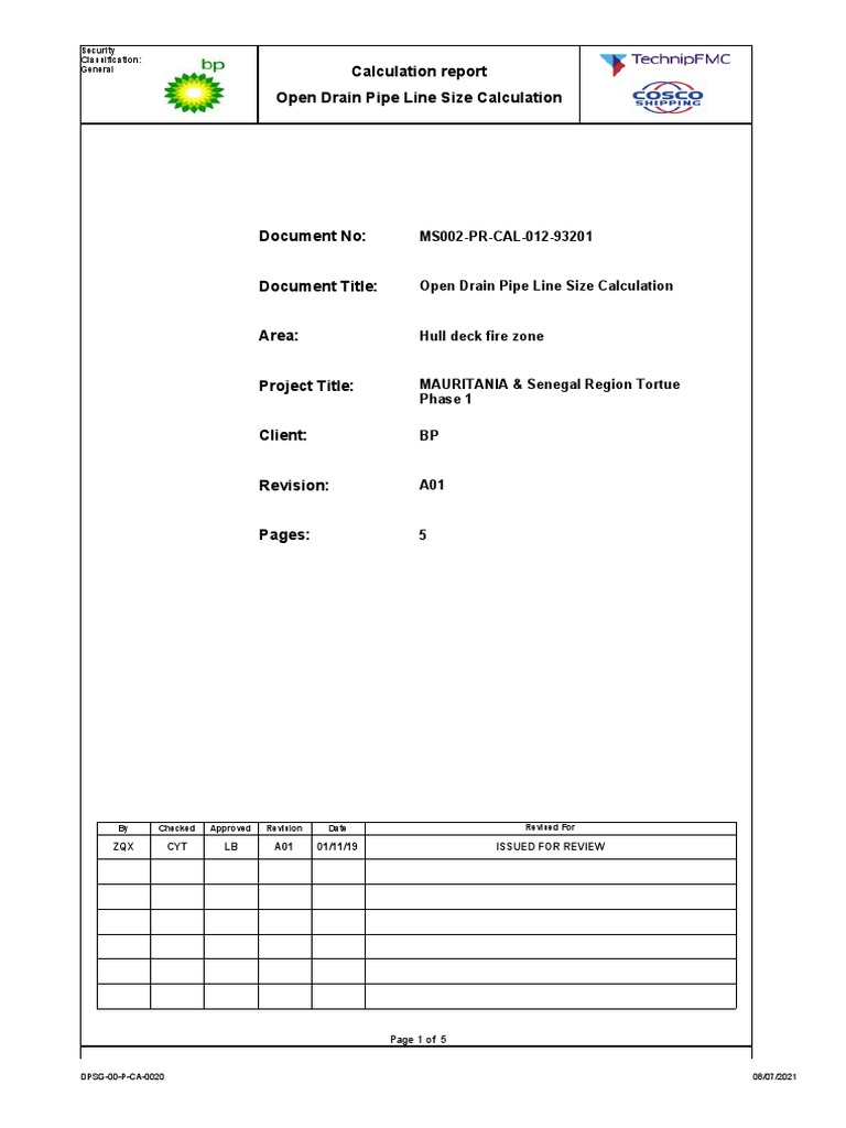 Calculation Report Open Drain Pipe Line Size Calculation: MS002-PR-CAL ...