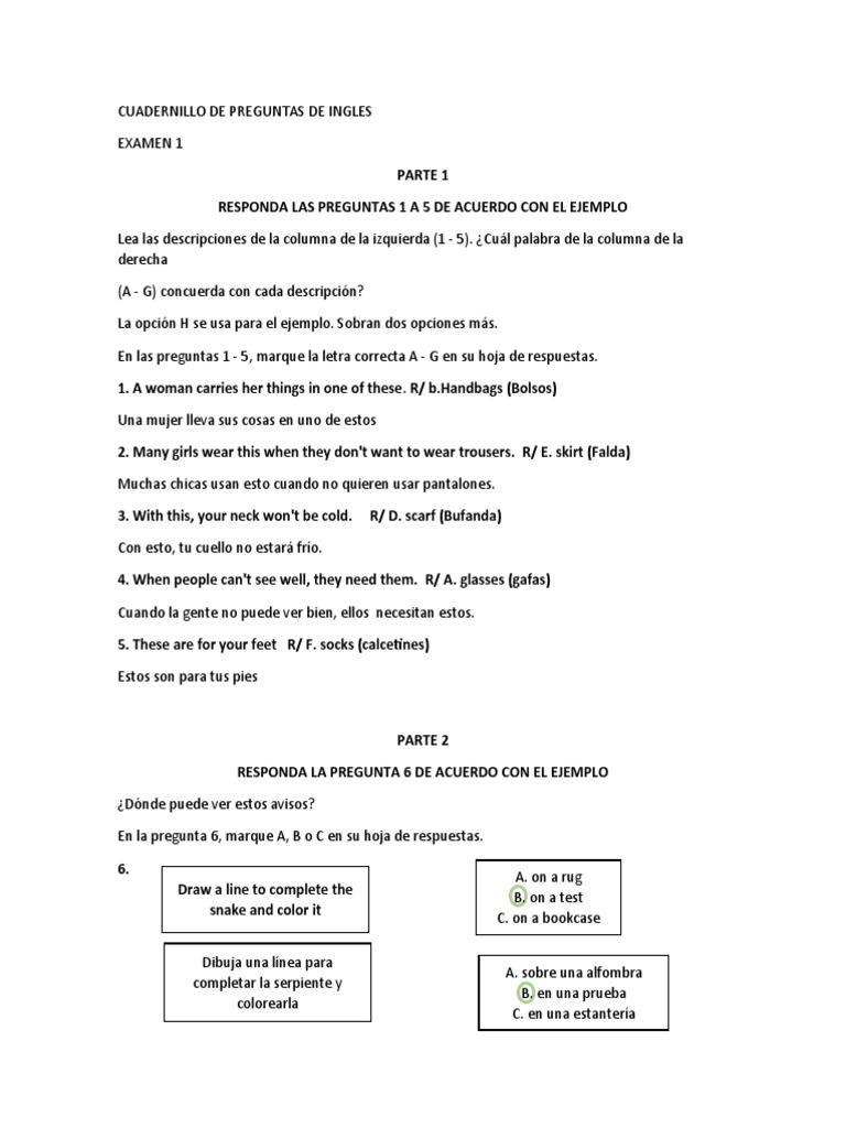 Cuadernillo Ingles Prueba Icfes | PDF | café
