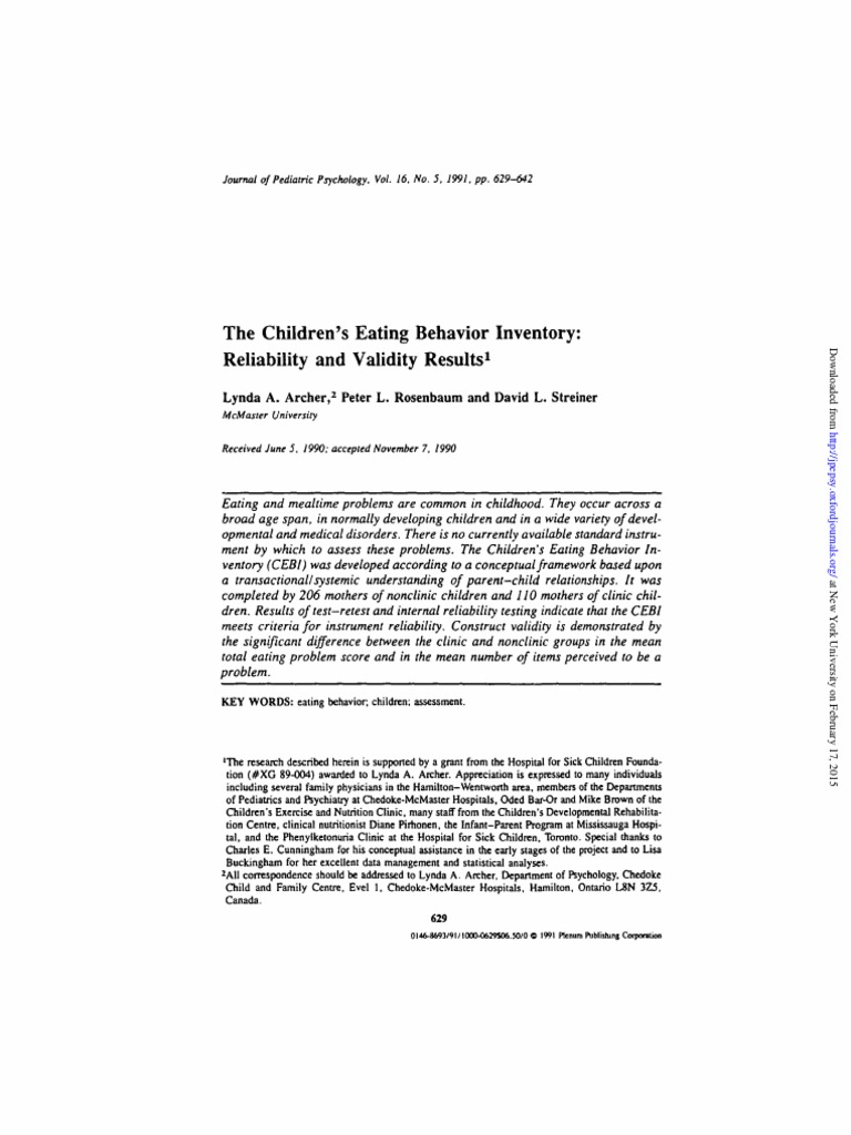 The Children's Eating Behavior Inventory | PDF | Cronbach's Alpha ...