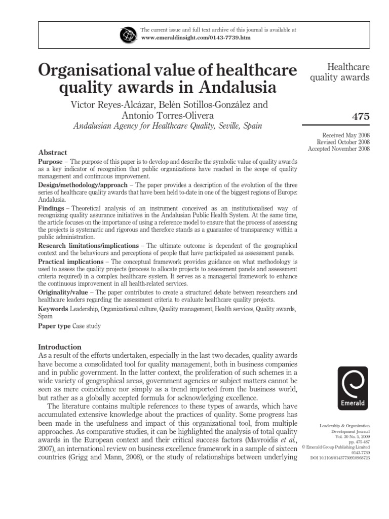 Healthcare Quality Awards PDF Health Care Patient Safety