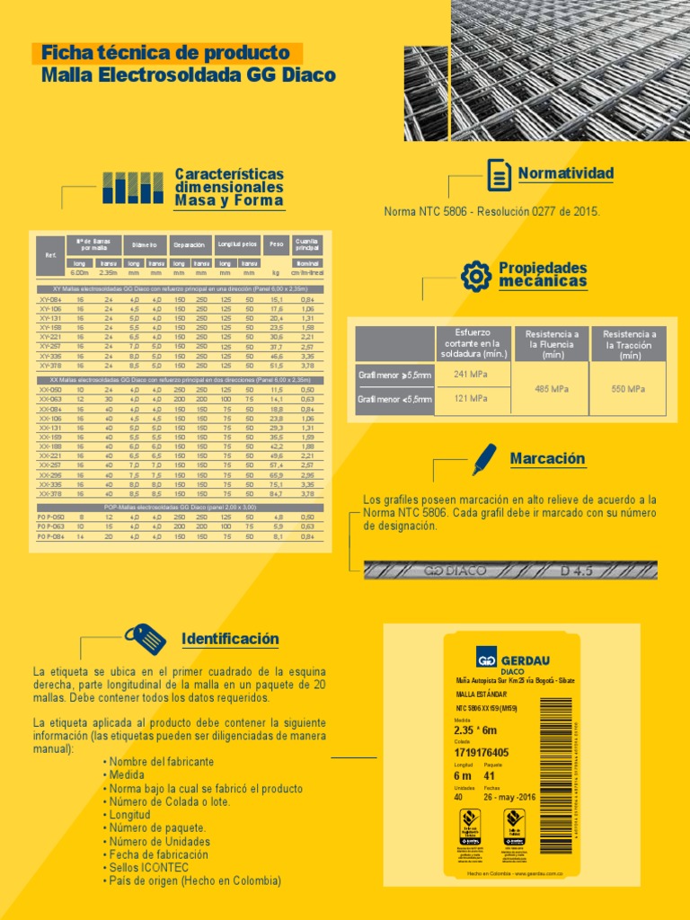 Ficha Tecnica Malla Electrosoldada 2016 1 | PDF | Acero | Materiales