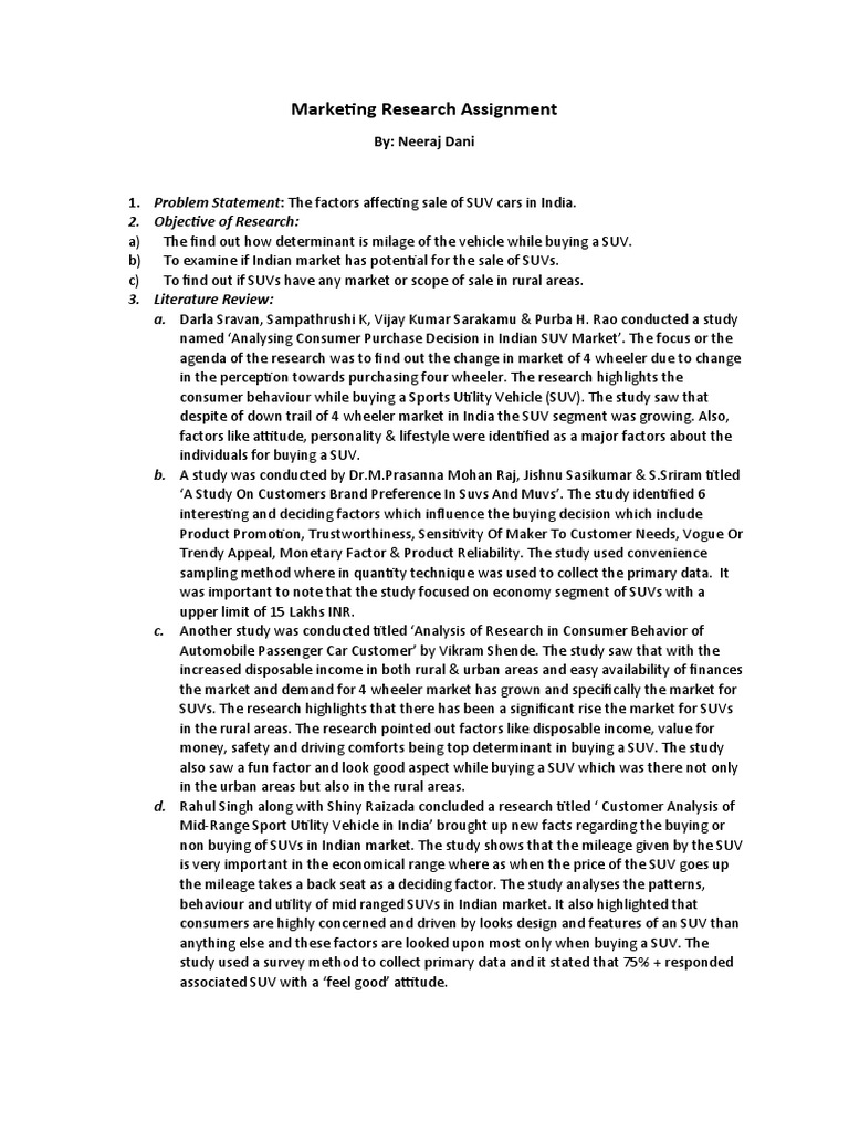Marketing Research Assignment: By: Neeraj Dani | PDF | Sport Utility ...