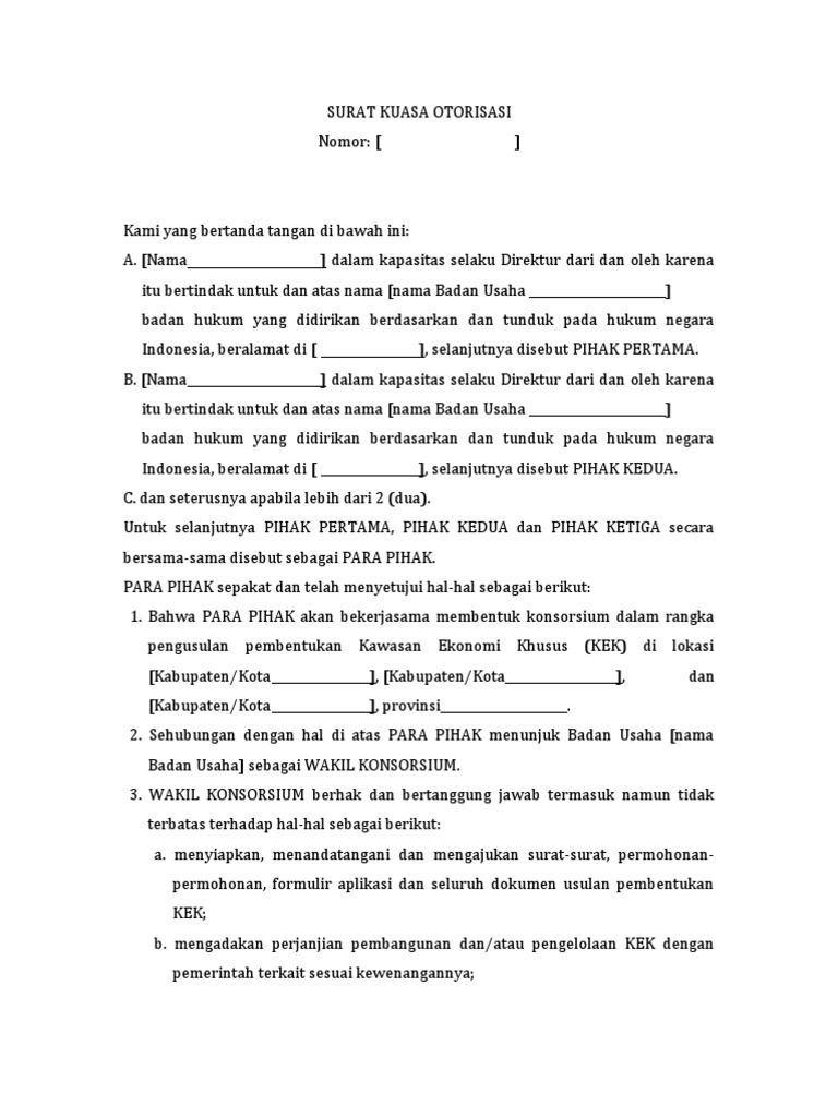 Format Surat Kuasa Otorisasi | PDF