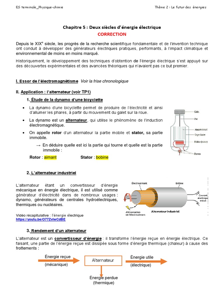Le Futur Des énergies Terminale Exercices Corrigés Chap - 5 - Deux - Siecles - Energie - Electrique - Version - Courte -  CORRECTION | PDF | Cellule photovoltaïque | Énergie solaire photovoltaïque