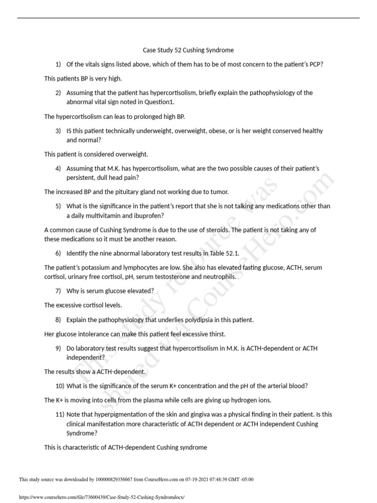 Cushing Syndrome Case Study Analysis | PDF | Medical Specialties ...