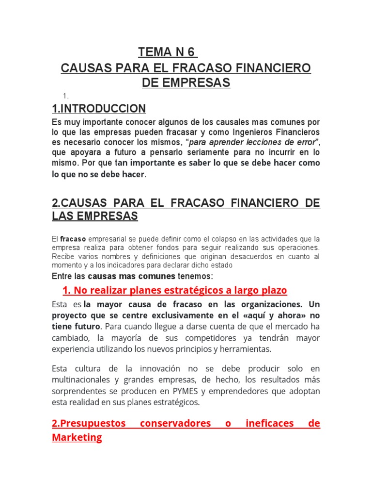 Tema N 7 Causas para El Fracaso de Las Empresas | PDF | Marketing ...