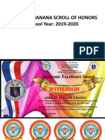 Grade 2 - Banana Scroll of Honors School Year: 2019-2020