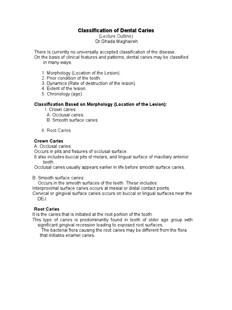 Classification of Dental Caries Types | PDF | Human Tooth | Tooth