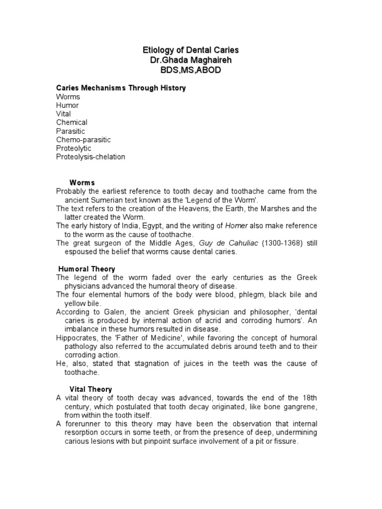 Theories of Dental Caries Etiology | PDF | Tooth Enamel | Wellness