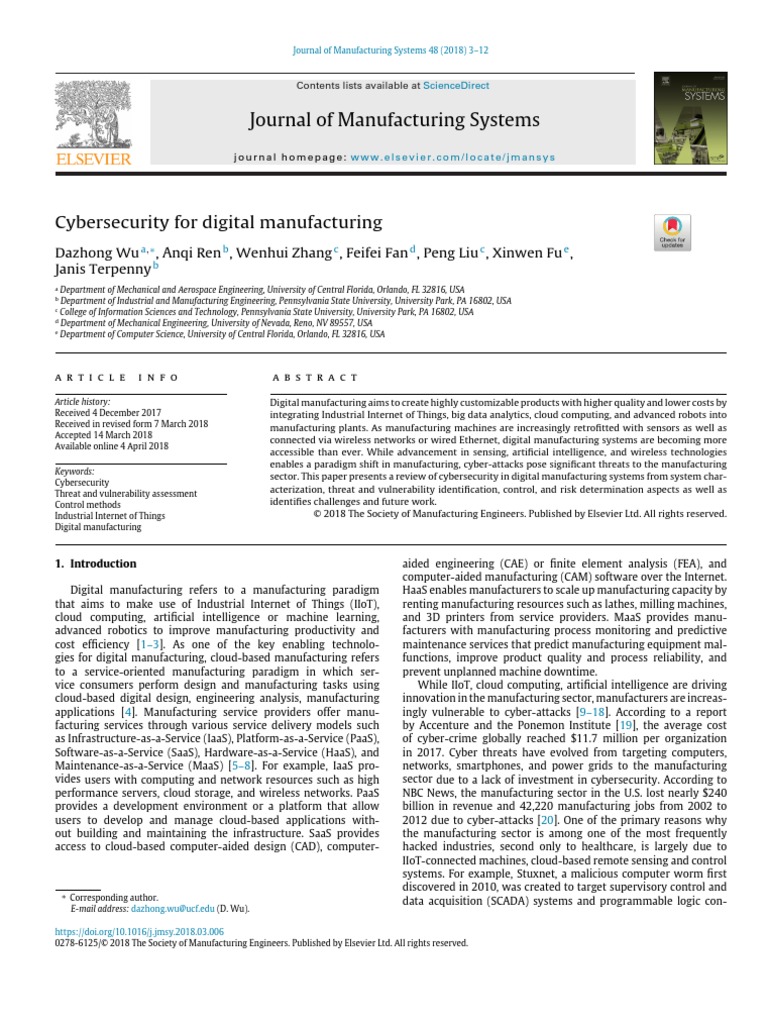 Cybersecurity For Digital Manufacturing | PDF | Encryption | Cloud ...