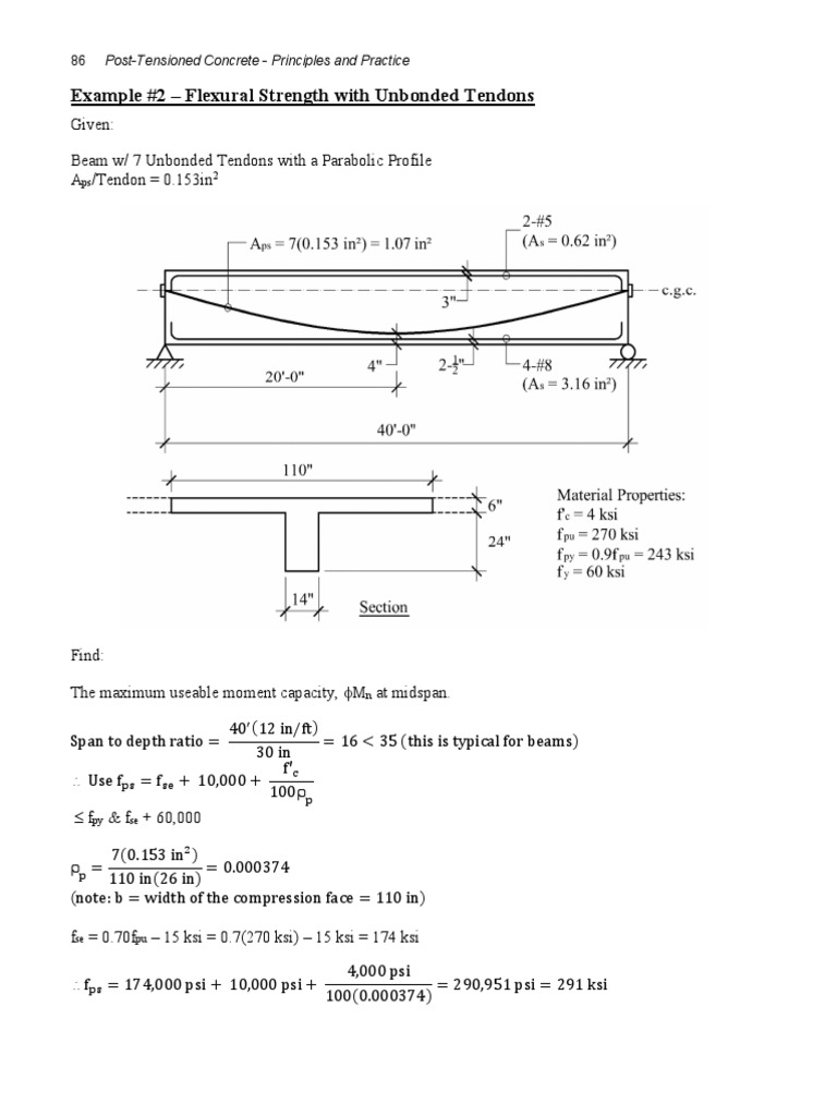 Example 2 Flexural Strength With Unbonded Tendons 86 PostTensioned