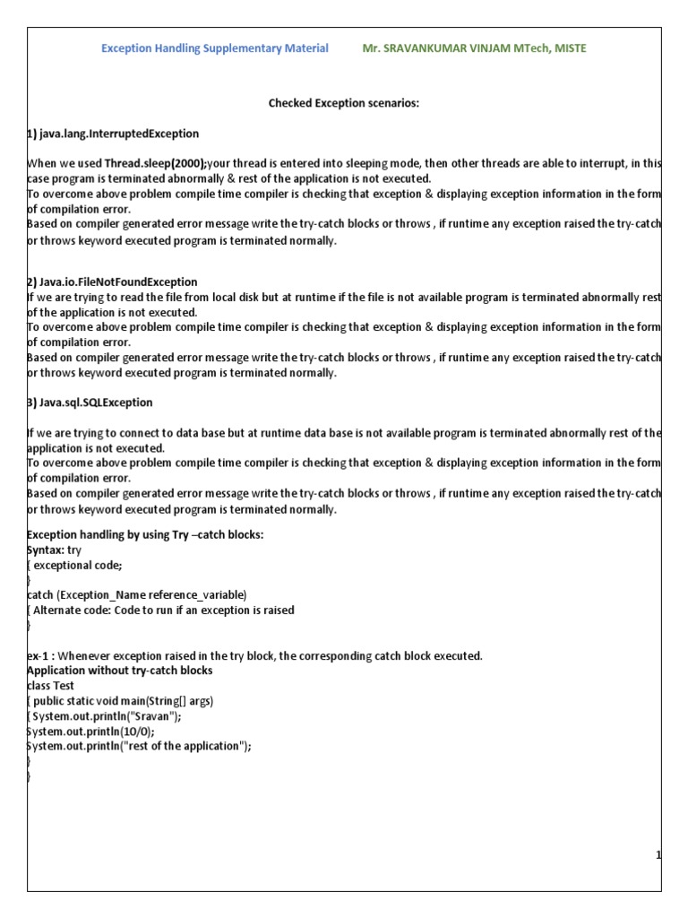 Java Exception Handling Techniques | PDF | Class (Computer Programming ...