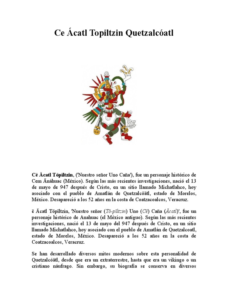 Ce Ácatl Topiltzin Quetzalcóatl | PDF | Era precolombina | Mesoamérica