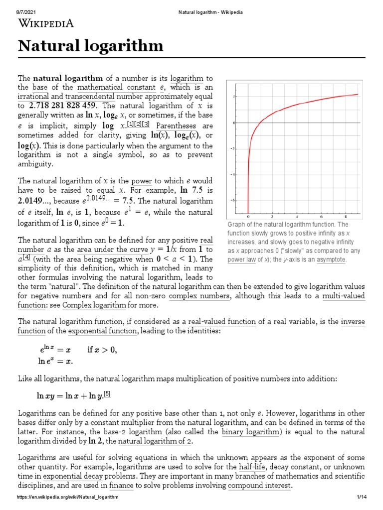 Natural Logarithm: 2.718 281 828 459 LNX Log X Log X LN (X) Log (X) Log ...