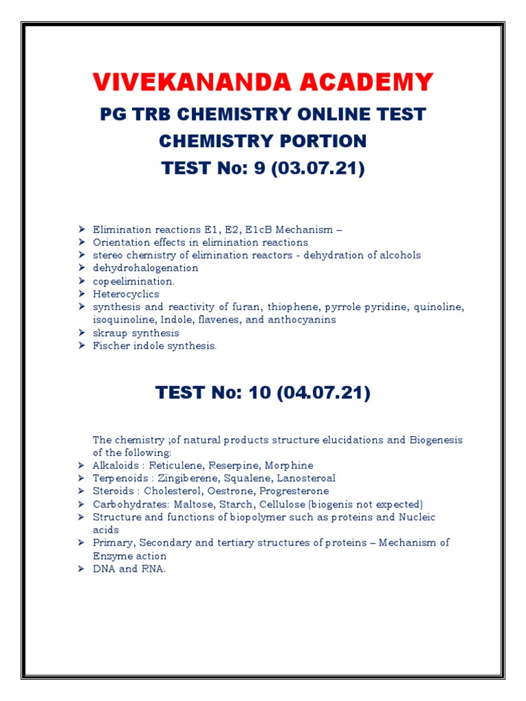 PG TRB Chemistry Online Test Guide | PDF