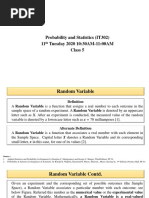 Probability and Statistics (IT302) 11 Tuesday 2020 10:30AM-11:00AM Class 5