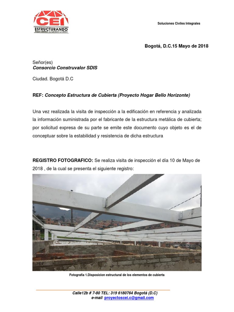 Concepto Tecnico Estructura de Cubierta Bello Horizonte | PDF