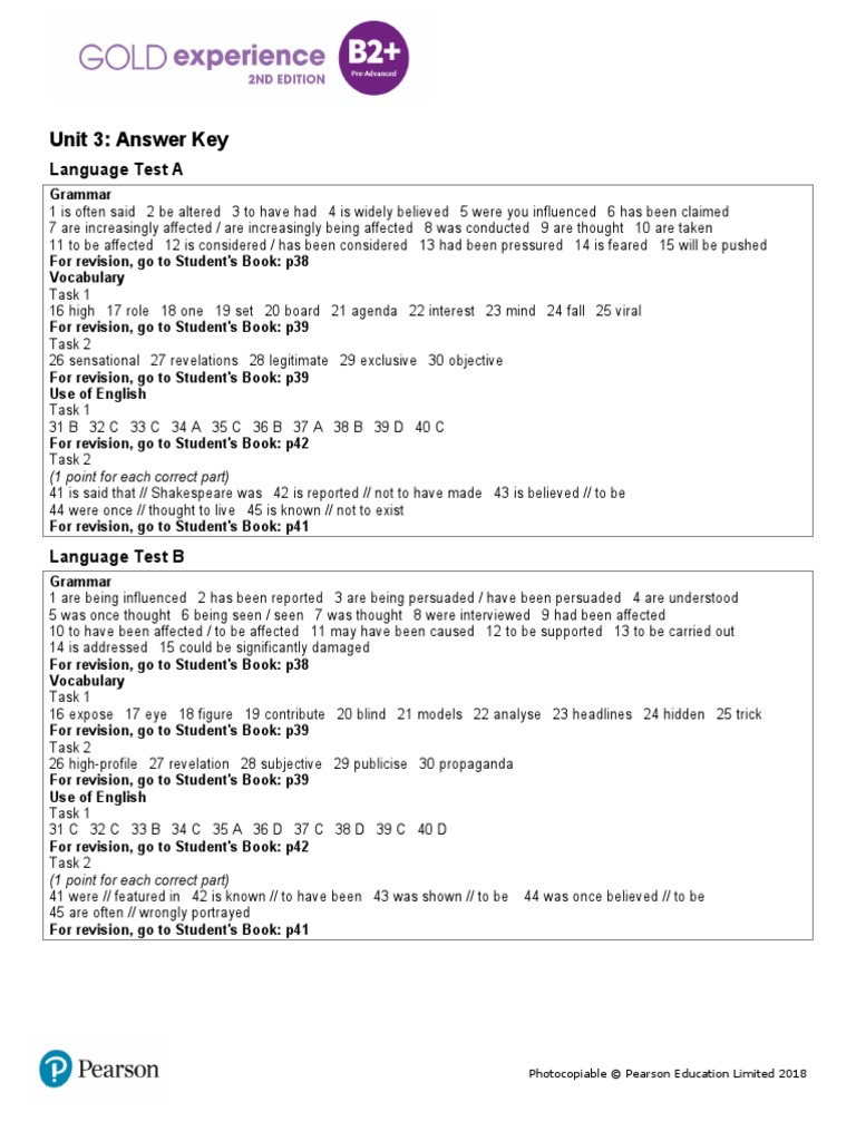 Unit 3 Answer Key Language Test A PDF