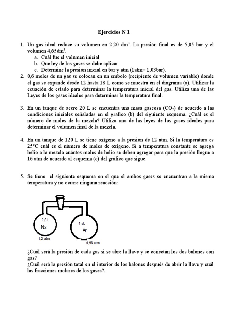 Ejercicios sobre Leyes de Gases Ideales | PDF | Gases | Mole (Unidad)