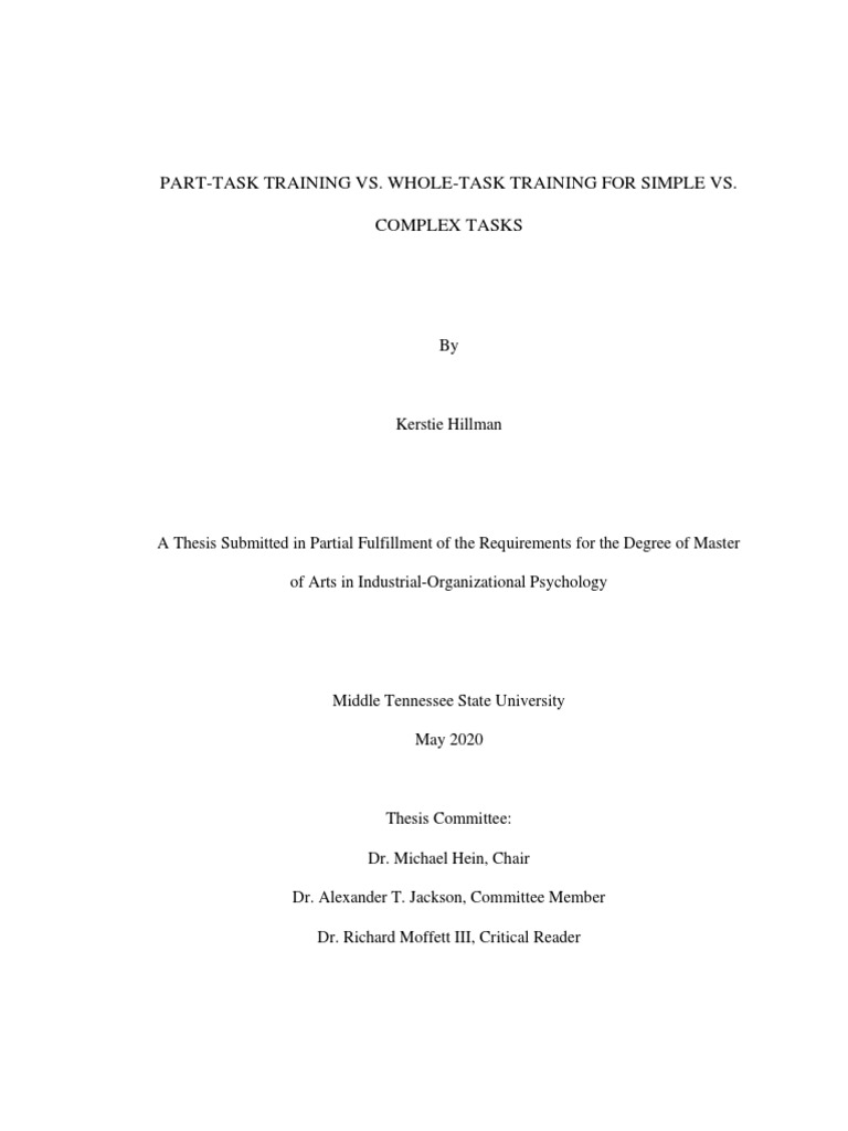 Part-Task Training vs. Whole-Task Training For Simple vs. Complex Tasks ...