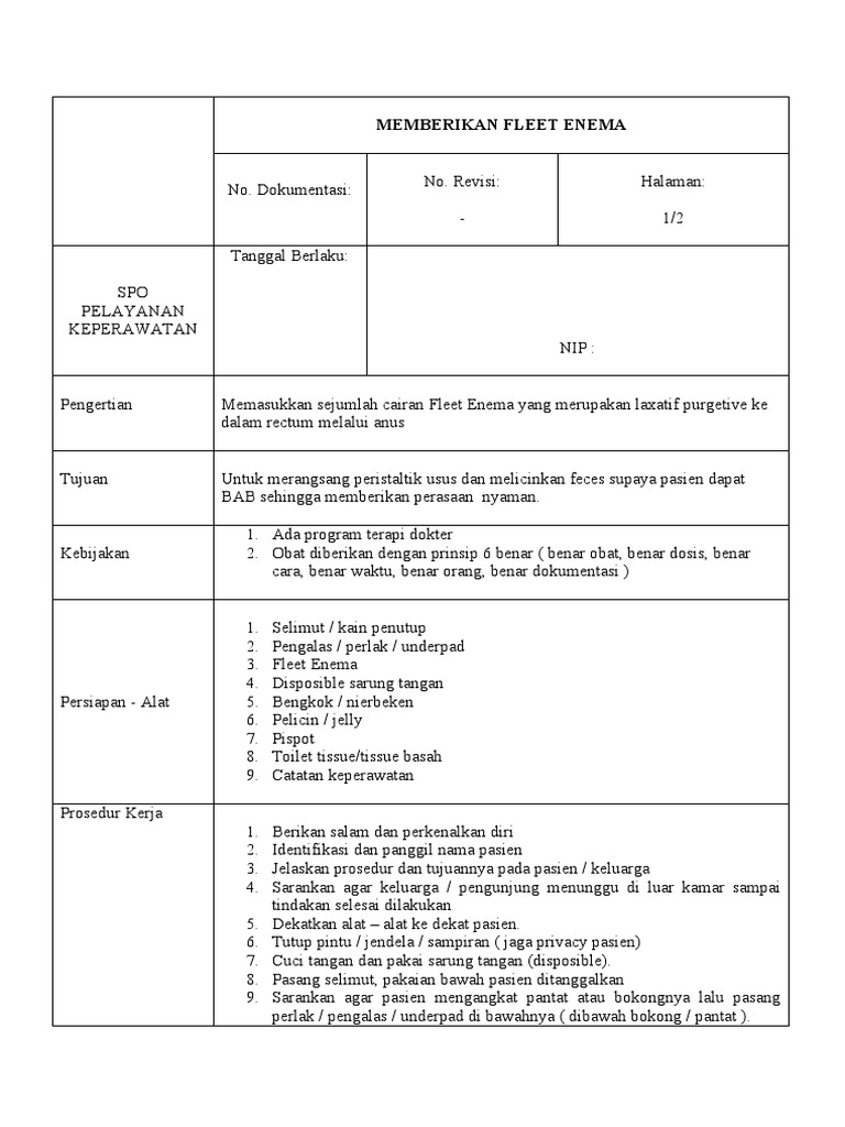 SOP Memberikan Fleet Enema | PDF
