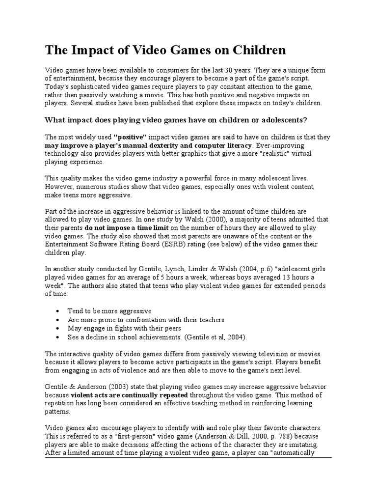 Violent Video Games and Youth Aggression | PDF | Video Games | Aggression