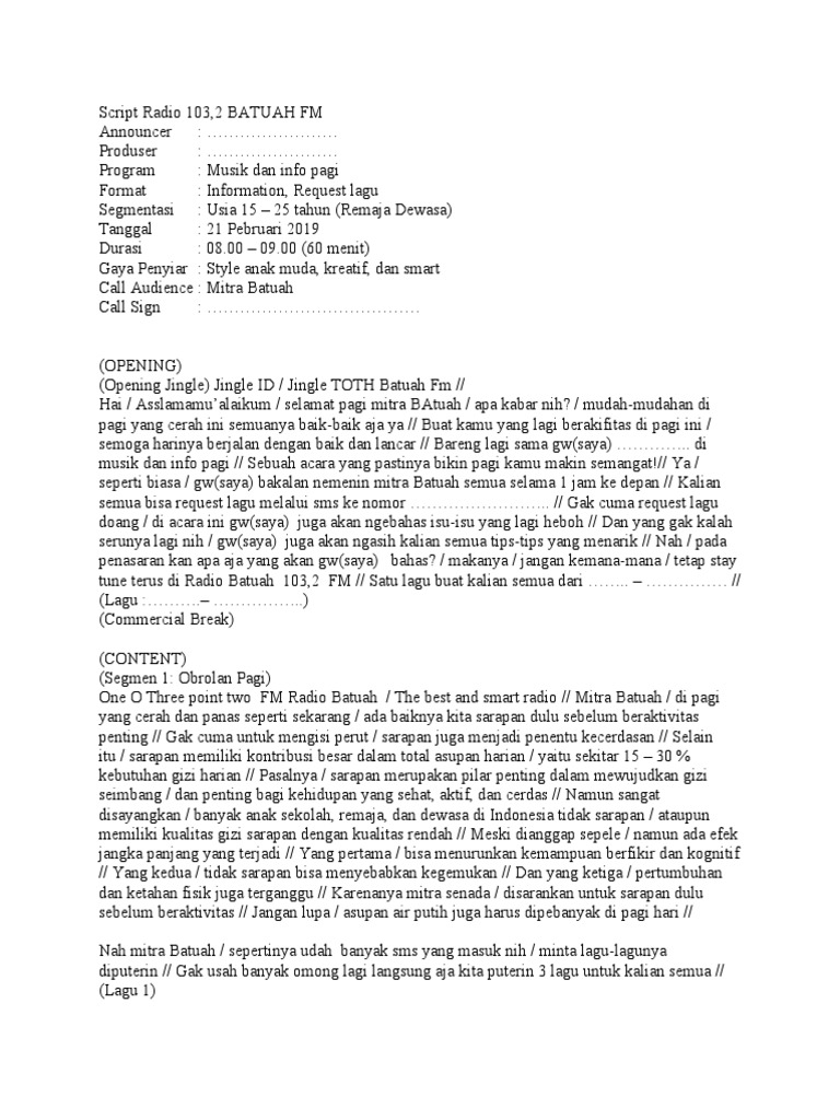 Script radio 103 2 tes siaran pdf