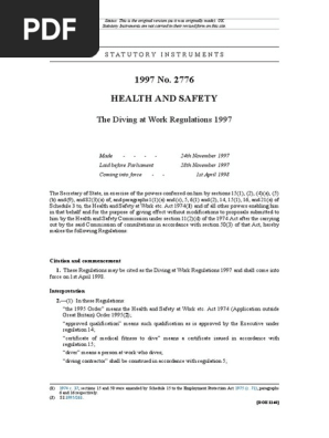 The Diving at Work Regulations 1997