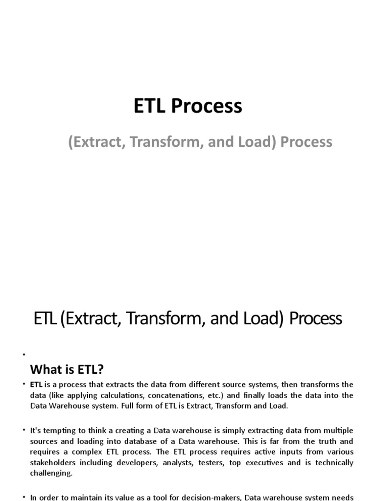 ETL Process: (Extract, Transform, and Load) Process | PDF | Data ...
