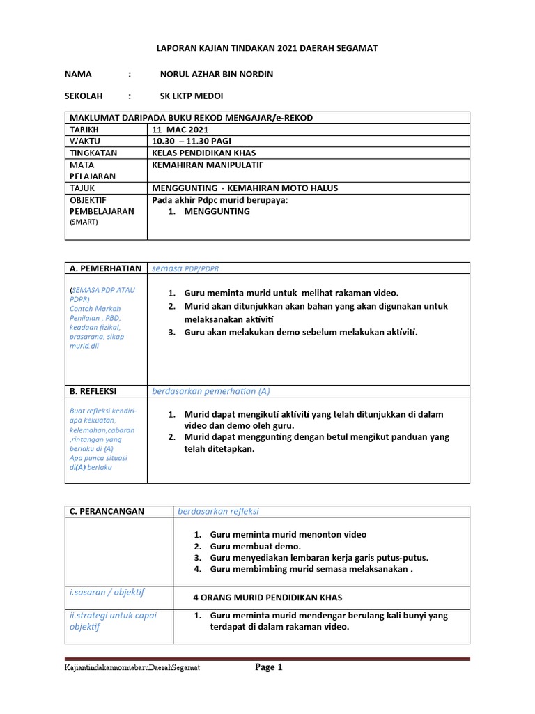 Kajian Tindakan Tahun 2021 Norul Azhar Pdf
