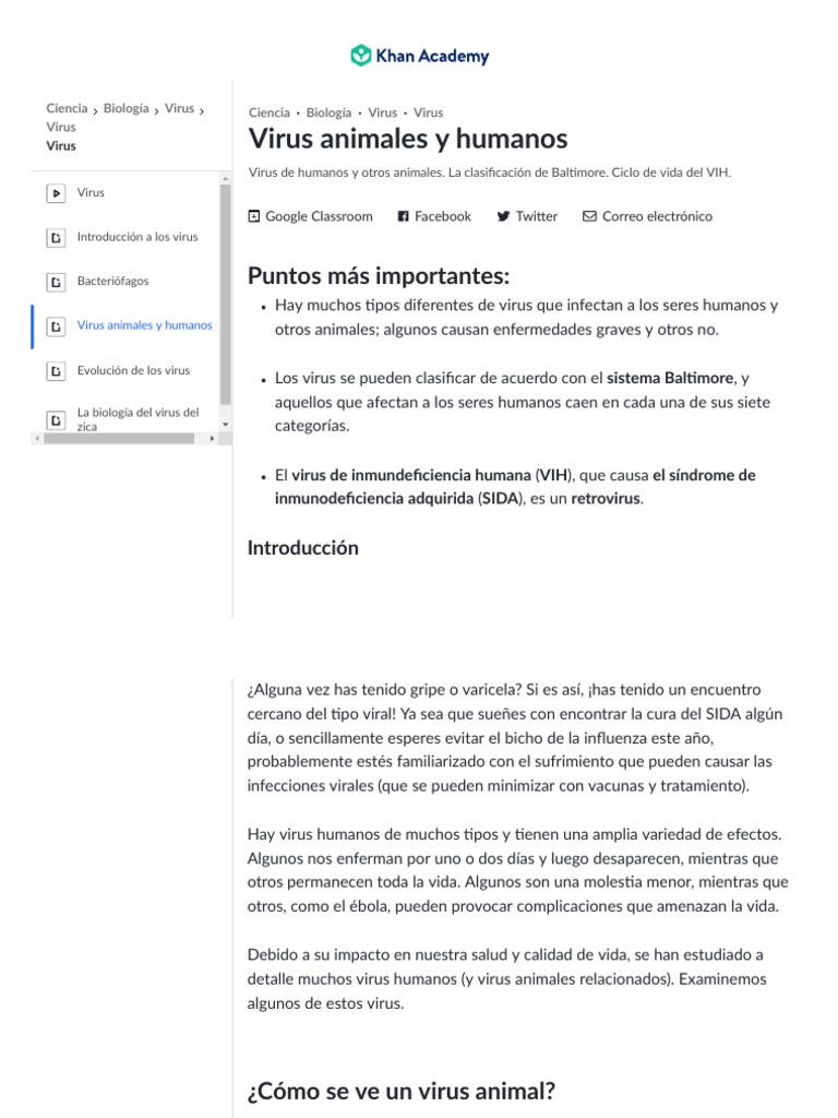 Virus Animales y Humanos (Artículo) Virus Khan Academy PDF